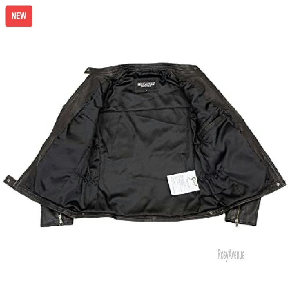Premium Leather Moto Jacket, Zipper Front, Adjustable Fit, Riding Gear - Picture 3 of 8